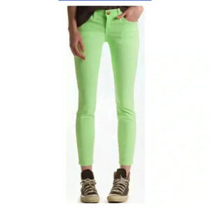 Woman CURRENT ELLIOT lime Green Stiletto Skinny Cropped Denim Jeans Sz 25 X 27